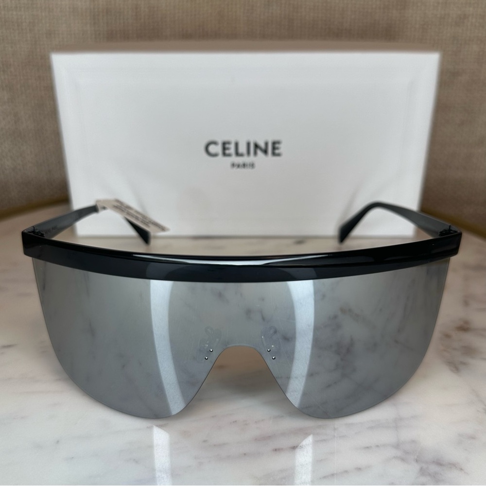 New! Authentic CELINE Metal Shield with Mirror Lenses Sunglasses.
